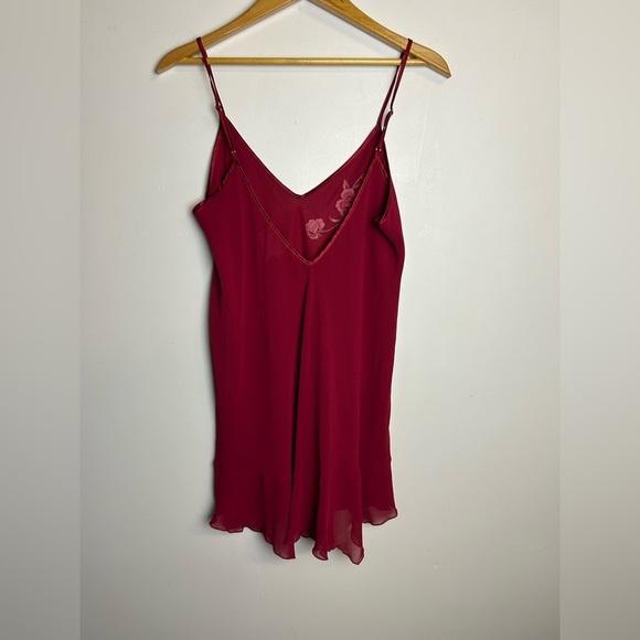 Y2K vintage California Dynasty Sz L Slip Mini Dress Sexy Red Floral Shiffon - Picture 2 of 10